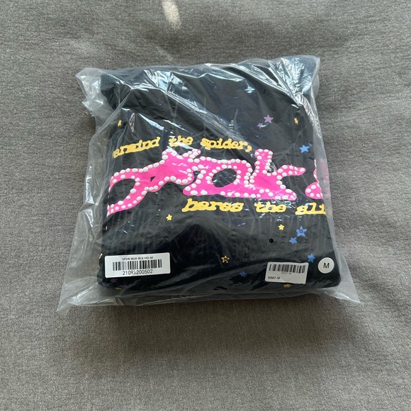 Men's Black Graphic Sweater with Pink Lettering